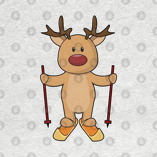 Reindeer as Skier with Skis and Ski poles by Markus Schnabel